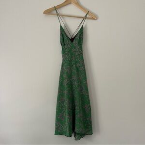 Green Botanical Silk Spaghetti Strap Dress